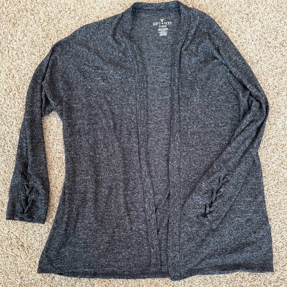 American Eagle Outfitters Gray Cardigan Sweater w/ quarter length sleeveless
